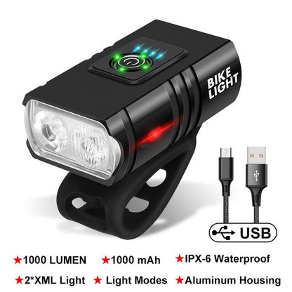 LED Bicycle Light 1000LM USB Rechargeable Power Display Bicycle Front Lamp Flashlight Cycling Equipment