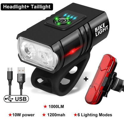 LED Bicycle Light 1000LM USB Rechargeable Power Display Bicycle Front Lamp Flashlight Cycling Equipment