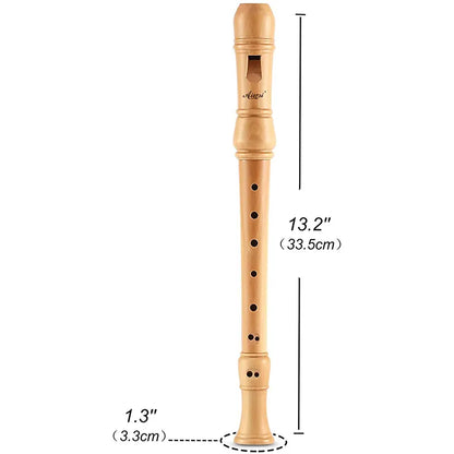 Aiersi Maple Wood Professional C key Soprano Recorder Flute 3 Piece German or Baroque Style with Hard Case