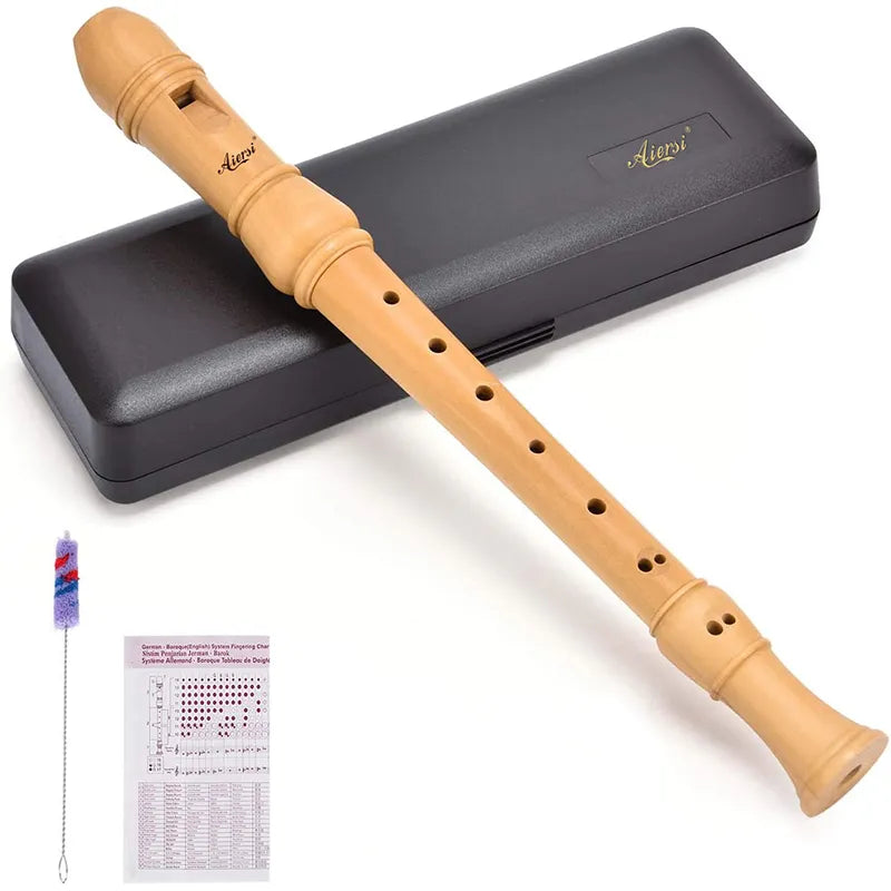 Aiersi Maple Wood Professional C key Soprano Recorder Flute 3 Piece German or Baroque Style with Hard Case