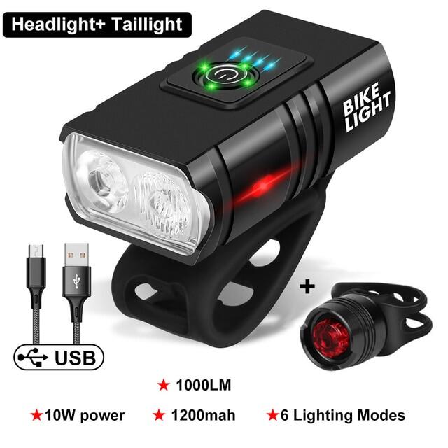 LED Bicycle Light 1000LM USB Rechargeable Power Display Bicycle Front Lamp Flashlight Cycling Equipment