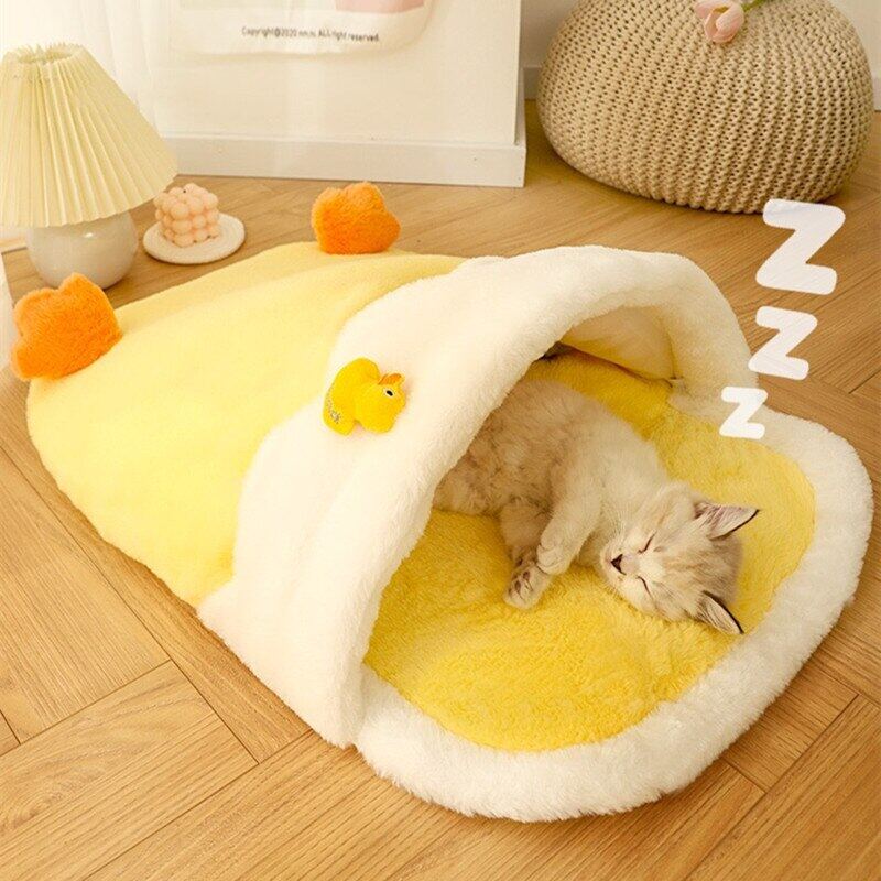 Coral Fleece Yellow Duckling Cat Bed