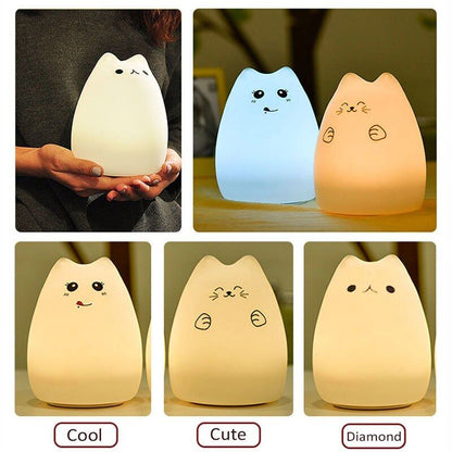 Soft Silicone Happy Cat LED Touch Enabled Night Light For Children