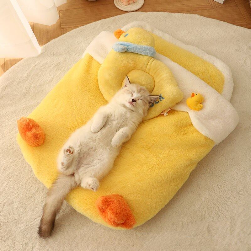 Coral Fleece Yellow Duckling Cat Bed