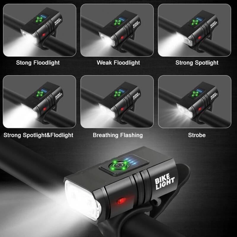 LED Bicycle Light 1000LM USB Rechargeable Power Display Bicycle Front Lamp Flashlight Cycling Equipment