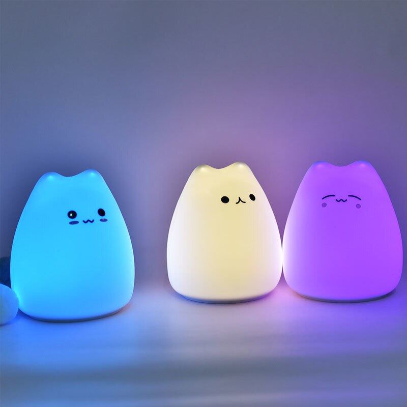 Soft Silicone Happy Cat LED Touch Enabled Night Light For Children