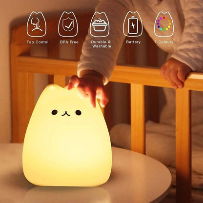 Soft Silicone Happy Cat LED Touch Enabled Night Light For Children