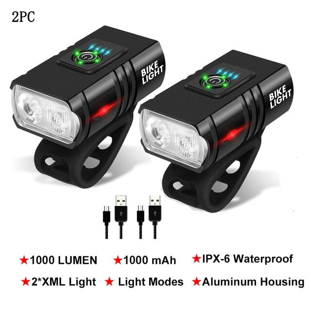 LED Bicycle Light 1000LM USB Rechargeable Power Display Bicycle Front Lamp Flashlight Cycling Equipment